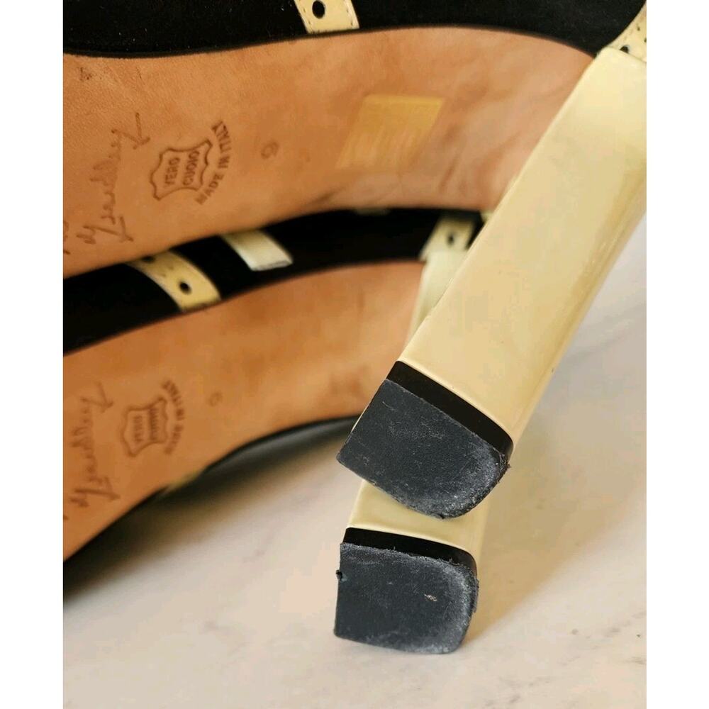 Marchez Vous Italian Spectator Pumps Sz 9 Black/Yellow 5" Heels Mary Jane Retro - Picture 11 of 14